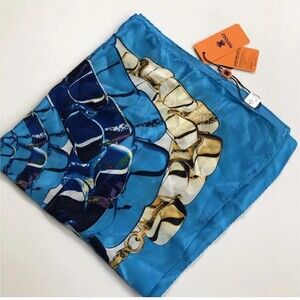 Wensli Contemporary Silk Scarf Blue Square Abstract Modern Art 21" Nwt j12